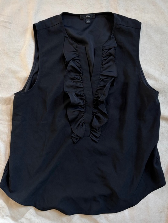 J. Crew Tops - J. Crew Black Sleeveless Ruffle-Front Blouse large